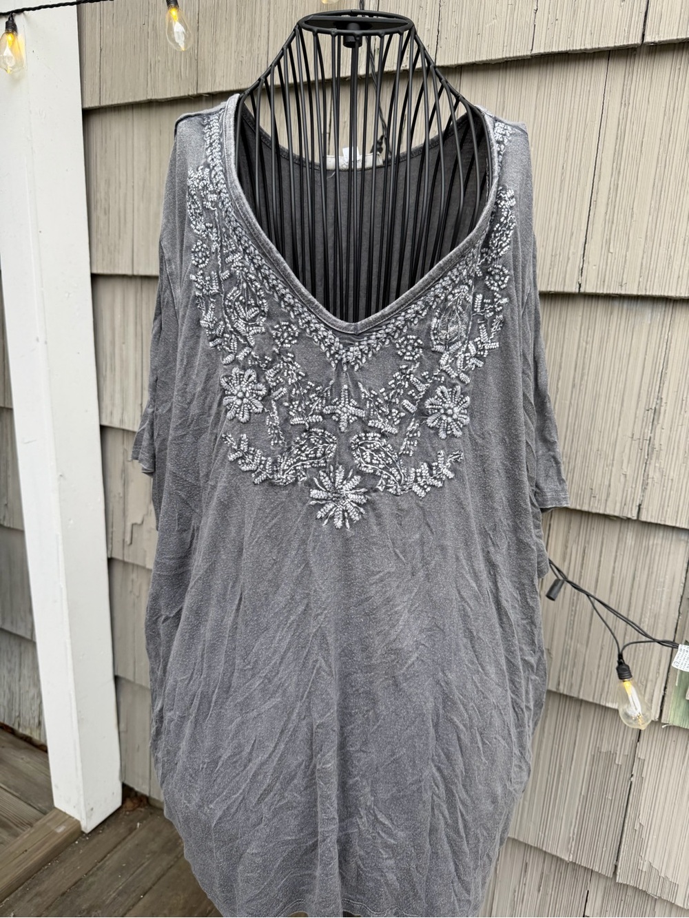 Solitaire Gray Embellished V-Neck Tunic